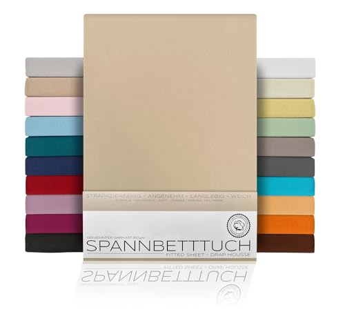 BEAUTEX Spannbetttuch Bettlaken aus Baumwolle, Premium Jersey Stoff 160g/m², Größe und Farbe wählbar (Topper - 200x200x15 cm, Beige) von BEAUTEX