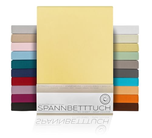BEAUTEX Spannbetttuch Bettlaken aus Baumwolle, Premium Jersey Stoff 160g/m², Größe und Farbe wählbar (Boxspring - 200x200x45 cm, Gelb) von BEAUTEX