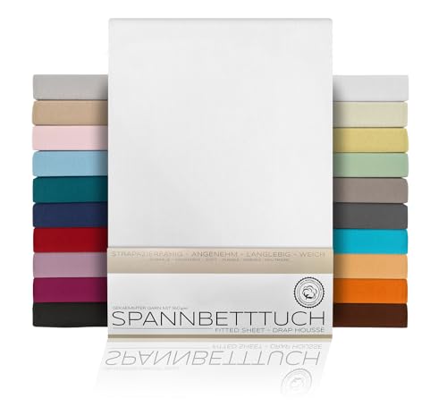 BEAUTEX Spannbetttuch Bettlaken aus Baumwolle, Premium Jersey Stoff 160g/m², Größe und Farbe wählbar (Topper - 200x200x15 cm, Weiß) von BEAUTEX