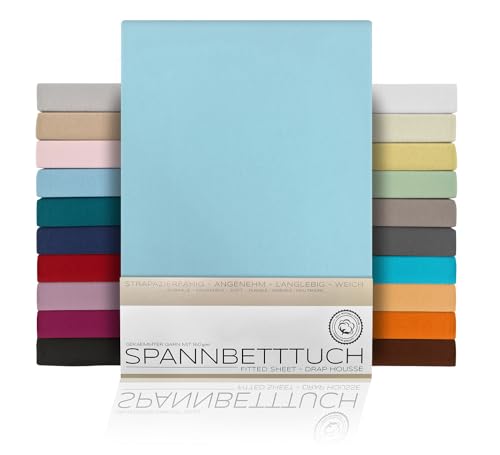 BEAUTEX Spannbetttuch Bettlaken aus Baumwolle, Premium Jersey Stoff 160g/m², Größe und Farbe wählbar (Topper - 100x200x15 cm, Hellblau) BEAUTEX Spannbetttuch Bettlaken aus Baumwolle, Premium Jersey Stoff 160g/m², Größe und Farbe wählbar (Topper - 100x200x15 cm, Hellblau) von BEAUTEX