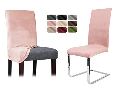 BEAUTEX Stuhlhussen Sets, Samt Mikrofaser Stuhlbezug, elastische Stretch Husse, Set -Größe und Farbe wählbar (Altrosa-Hell 4er Set) von BEAUTEX