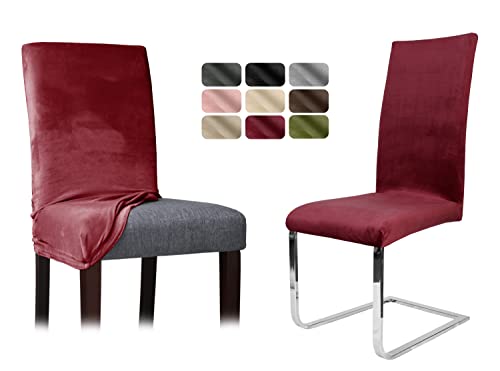 BEAUTEX Stuhlhussen Sets, Samt Mikrofaser Stuhlbezug, elastische Stretch Husse, Set -Größe und Farbe wählbar (Granat 2er Set) von BEAUTEX