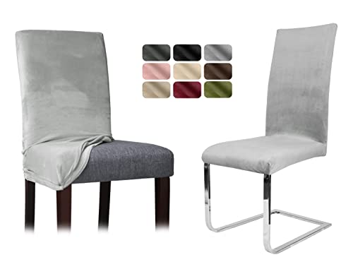 BEAUTEX Stuhlhussen Sets, Samt Mikrofaser Stuhlbezug, elastische Stretch Husse, Set -Größe und Farbe wählbar (Hellgrau 2er Set) von BEAUTEX