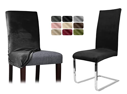 BEAUTEX Stuhlhussen Sets, Samt Mikrofaser Stuhlbezug, elastische Stretch Husse, Set -Größe und Farbe wählbar (Schwarz 6er Set) von BEAUTEX