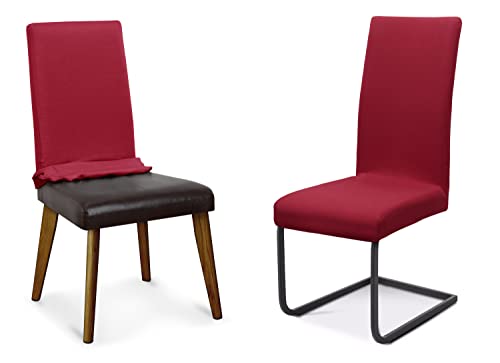 BEAUTEX Stuhlhussen Sets, elastische Stretch Husse Jersey Baumwolle Sitzbezug für Stuhl - 2er Set, Farbe: Bordeaux von BEAUTEX