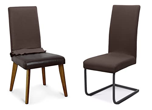 BEAUTEX Stuhlhussen Sets, elastische Stretch Husse Jersey Baumwolle Sitzbezug für Stuhl - 4er Set, Farbe: Dunkelbraun von BEAUTEX