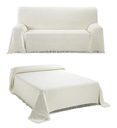 BEAUTEX Tagesdecke - Wohnzimmer Decke aus Baumwolle, Praktischer Überwurf als Sofadecke oder Couchdecke - Bed Throw Blanket - Hochwertiger Bettüberwurf in Ecru, 180 x 260 cm von BEAUTEX