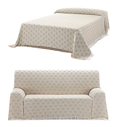 BEAUTEX Tagesdecke - Wohnzimmer Decke aus Baumwolle - Praktischer Überwurf als Sofadecke oder Couchdecke - Sterne Motiv in Beige, 230x260 cm von BEAUTEX