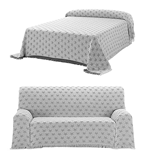 BEAUTEX Tagesdecke - Wohnzimmer Decke aus Baumwolle - Praktischer Überwurf als Sofadecke oder Couchdecke - Sterne Motiv in Grau, 180x260 cm von BEAUTEX