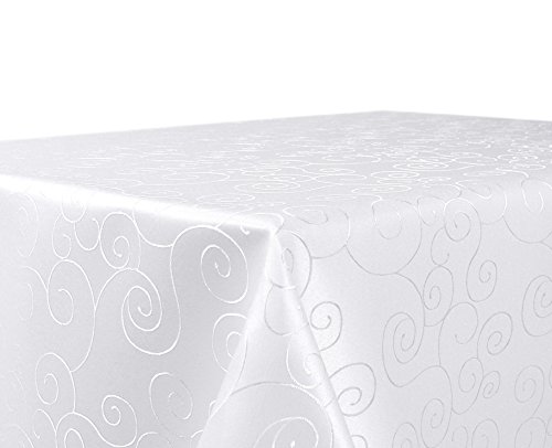 BEAUTEX Tischdecke Damast Ornamente - Bügelfreies Tischtuch - Fleckabweisende, Pflegeleichte Tischwäsche - Tafeltuch, Eckig 110x140 cm, Weiss von BEAUTEX