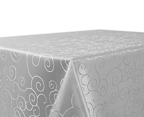 BEAUTEX Tischdecke Damast Ornamente - Bügelfreies Tischtuch - Fleckabweisende, Pflegeleichte Tischwäsche - Tafeltuch, Eckig 130x300 cm, Hellgrau von BEAUTEX