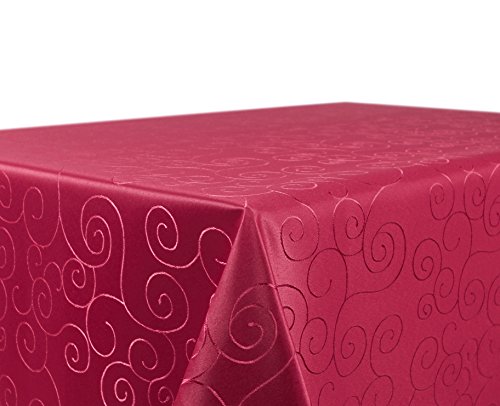 BEAUTEX Tischdecke Damast Ornamente - Bügelfreies Tischtuch - Fleckabweisende, Pflegeleichte Tischwäsche - Tafeltuch, Oval 135x180 cm, Bordeaux von BEAUTEX