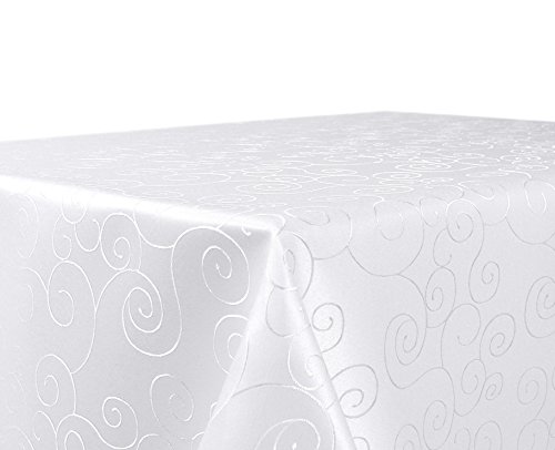 BEAUTEX Tischdecke Damast Ornamente - Bügelfreies Tischtuch - Fleckabweisende, Pflegeleichte Tischwäsche - Tafeltuch, Oval 135x180 cm, Weiss von BEAUTEX