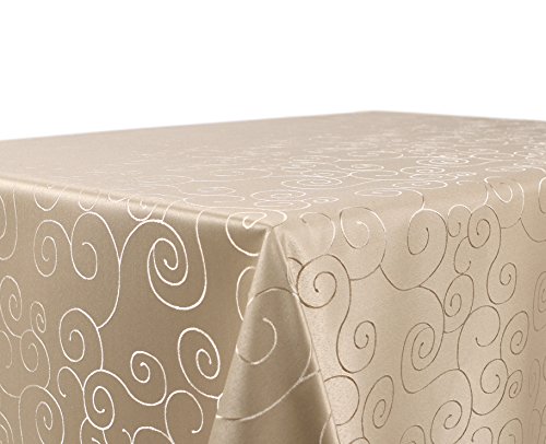 BEAUTEX Tischdecke Damast Ornamente - Bügelfreies Tischtuch - Fleckabweisende, Pflegeleichte Tischwäsche - Tafeltuch, Oval 160x220 cm, Cappuccino von BEAUTEX