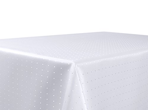 BEAUTEX Tischdecke Damast Punkte - Bügelfreies Tischtuch - Fleckabweisende, Pflegeleichte Tischwäsche - Tafeltuch, Eckig 130x340 cm, Weiss von BEAUTEX