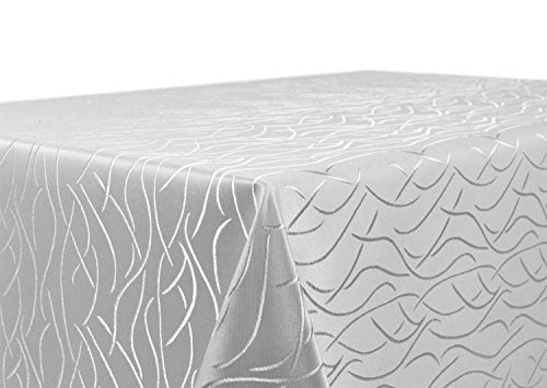 BEAUTEX Tischdecke Damast Streifen - Bügelfreies Tischtuch - Fleckabweisende, Pflegeleichte Tischwäsche - Tafeltuch, Eckig 110x140 cm, Hellgrau von BEAUTEX