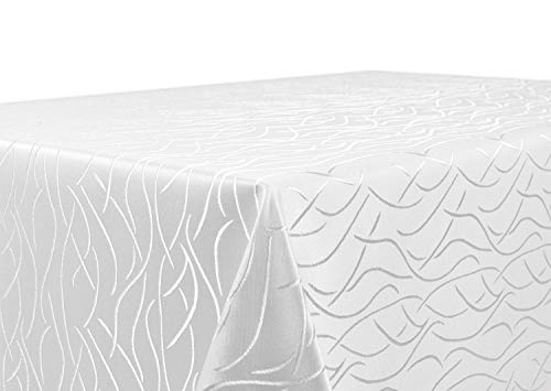 BEAUTEX Tischdecke Damast Streifen - Bügelfreies Tischtuch - Fleckabweisende, Pflegeleichte Tischwäsche - Tafeltuch, Eckig 130x160 cm, Weiss von BEAUTEX