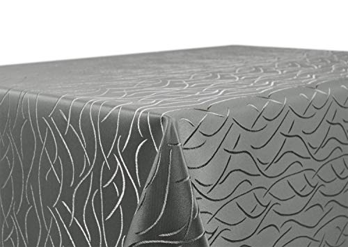 BEAUTEX Tischdecke Damast Streifen - Bügelfreies Tischtuch - Fleckabweisende, Pflegeleichte Tischwäsche - Tafeltuch, Eckig 130x220 cm, Grau von BEAUTEX
