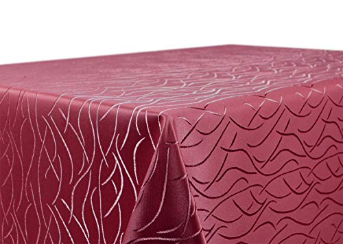 BEAUTEX Tischdecke Damast Streifen - Bügelfreies Tischtuch - Fleckabweisende, Pflegeleichte Tischwäsche - Tafeltuch, Eckig 130x260 cm, Rot von BEAUTEX