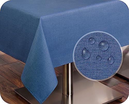 BEAUTEX Tischdecke Tischläufer Leinen Struktur, abwischbar schmutzabweisend, Baumwolle, Farbe und Größe wählbar (Tischdecke eckig 110x140 cm, Jeansblau) von BEAUTEX
