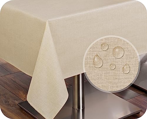 BEAUTEX Tischdecke Tischläufer Leinen Struktur, abwischbar schmutzabweisend, Baumwolle, Farbe und Größe wählbar (Tischdecke eckig 130x160 cm, Beige) von BEAUTEX