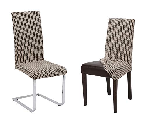 BEAUTEX Universal Stretch Stuhlhussen Sets, elastische Husse Bi-Elastic, Antonella, Farbe wählbar (Beige 4er Set) von BEAUTEX