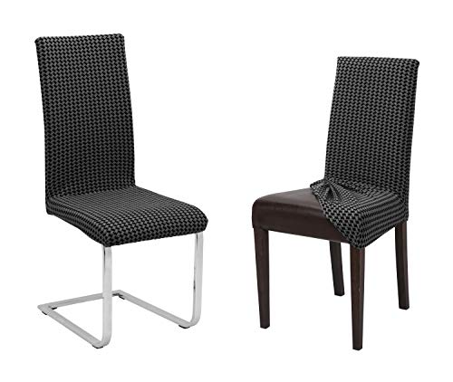 BEAUTEX Universal Stretch Stuhlhussen Sets, elastische Husse Bi-Elastic, Antonella, Farbe wählbar (Grau 8er Set) von BEAUTEX