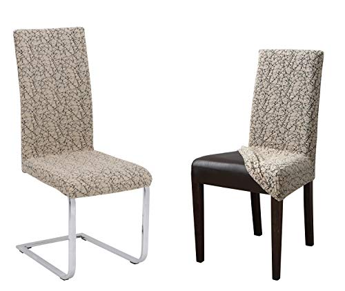 BEAUTEX Universal Stretch Stuhlhussen Sets, elastische Husse Bi-Elastic, Marmor, Farbe wählbar (Beige 2er Set) von BEAUTEX