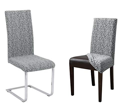 BEAUTEX Universal Stretch Stuhlhussen Sets, elastische Husse Bi-Elastic, Marmor, Farbe wählbar (Hellgrau 6er Set) von BEAUTEX