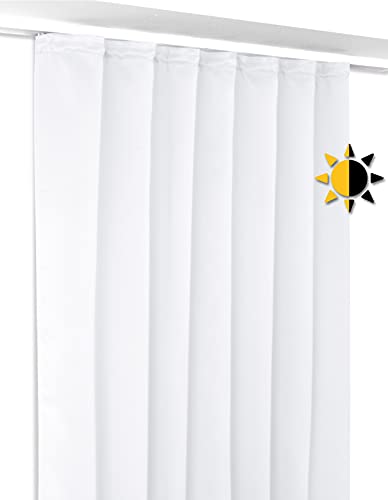 BEAUTEX Verdunkelungsgardine mit Kräuselband U-Band, Blackout Vorhang Blickdicht und lichtmindernd, Größe und Farbe wählbar (Breite: 140 cm, Höhe: 145 cm, Weiß) von BEAUTEX