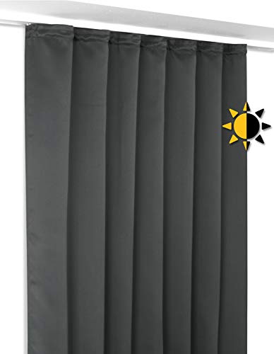 BEAUTEX Verdunkelungsgardine mit Kräuselband U-Band, Blackout Vorhang Blickdicht abdunkelnd, Größe und Farbe wählbar (Breite: 140 cm, Höhe: 245 cm, Dunkelgrau) von BEAUTEX