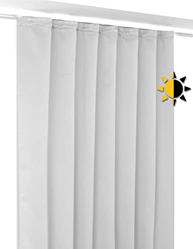 Verdunkelungsgardine mit Kräuselband U-Band, Blackout Vorhang Blickdicht abdunkelnd, Größe und Farbe wählbar (Breite: 140 cm, Höhe: 245 cm, Hellgrau) von BEAUTEX