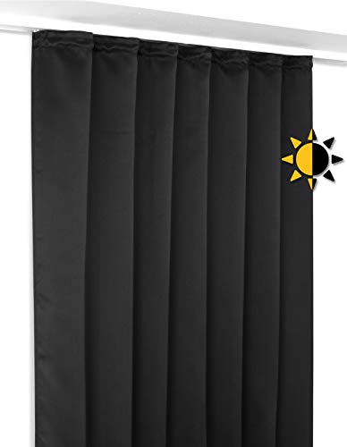 BEAUTEX Verdunkelungsgardine mit Kräuselband U-Band, Blackout Vorhang Blickdicht abdunkelnd, Größe und Farbe wählbar (Breite: 300 cm, Höhe: 245 cm, Schwarz) von BEAUTEX