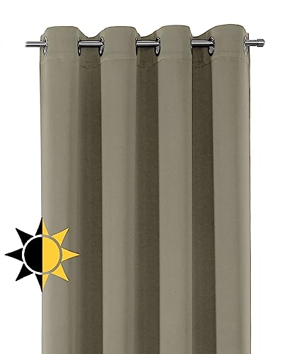 Verdunkelungsgardine mit Ösen, Blackout Ösenschal Blickdicht abdunkelnd, Größe und Farbe wählbar (Breite: 140 cm, Höhe: 245 cm, Hellbraun) von BEAUTEX