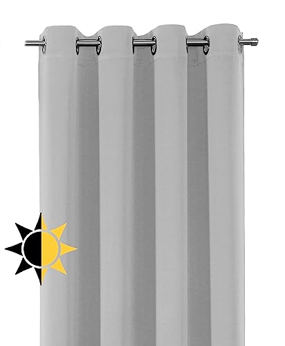 Verdunkelungsgardine mit Ösen, Blackout Ösenschal Blickdicht abdunkelnd, Größe und Farbe wählbar (Breite: 140 cm, Höhe: 245 cm, Hellgrau) von BEAUTEX