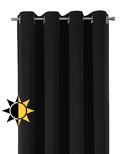 BEAUTEX Verdunkelungsgardine mit Ösen, Blackout Ösenschal Blickdicht abdunkelnd, Größe und Farbe wählbar (Breite: 140 cm, Höhe: 245 cm, Schwarz) von BEAUTEX