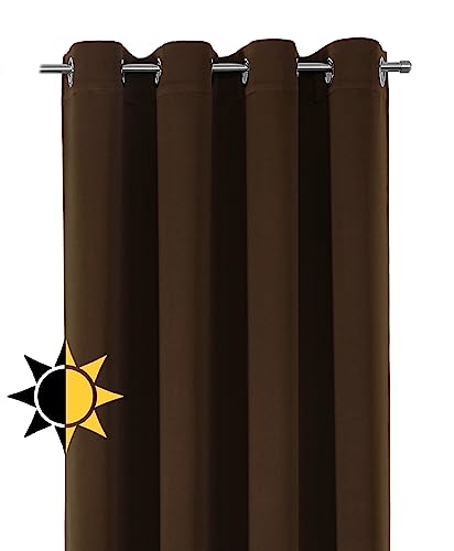 BEAUTEX Verdunkelungsgardine mit Ösen, Blackout Ösenschal Blickdicht abdunkelnd, Größe und Farbe wählbar (Breite: 300 cm, Höhe: 245 cm, Dunkelbraun) von BEAUTEX