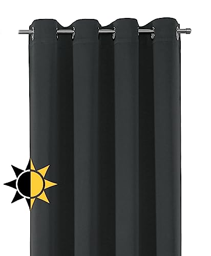 Verdunkelungsgardine mit Ösen, Blackout Ösenschal Blickdicht abdunkelnd, Größe und Farbe wählbar (Breite: 300 cm, Höhe: 245 cm, Dunkelgrau) von BEAUTEX