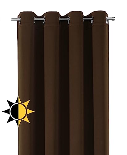 BEAUTEX Verdunkelungsgardine mit Ösen, Blackout Ösenschal Blickdicht abdunkelnd, Größe und Farbe wählbar (Breite:140 cm, Höhe: 175 cm, Dunkelbraun) von BEAUTEX