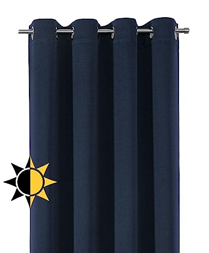 BEAUTEX Verdunkelungsgardine mit Ösen, Blackout Ösenschal Blickdicht abdunkelnd, Größe und Farbe wählbar (Breite:300 cm, Höhe: 245 cm, Navyblau) von BEAUTEX