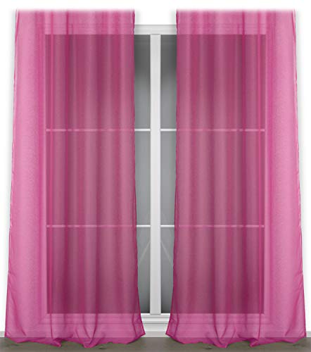 BEAUTEX Vorhang mit Kräuselband oder Ösen, transparente Gardine Dolly, Farbe und Größe wählbar (Kräuselband - Breite 140 cm - Höhe 250 cm - 2 Stück - Fuchsia) von BEAUTEX