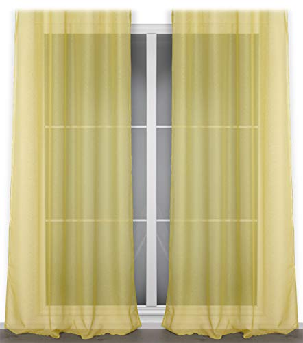 BEAUTEX Vorhang mit Kräuselband oder Ösen, transparente Gardine Dolly, Farbe und Größe wählbar (Kräuselband - Breite 140 cm - Höhe 250 cm - 2 Stück - Gelb) von BEAUTEX