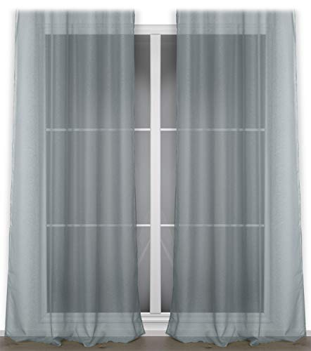 BEAUTEX Vorhang mit Kräuselband oder Ösen, transparente Gardine Dolly, Farbe und Größe wählbar (Kräuselband - Breite 140 cm - Höhe 250 cm - 2 Stück - Grau) von BEAUTEX