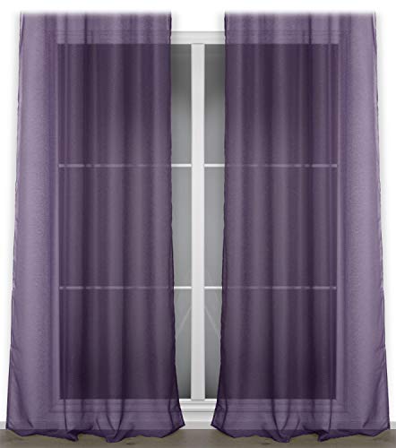 BEAUTEX Vorhang mit Kräuselband oder Ösen, transparente Gardine Dolly, Farbe und Größe wählbar (Kräuselband - Breite 140 cm - Höhe 250 cm - 2 Stück - Pflaume) von BEAUTEX