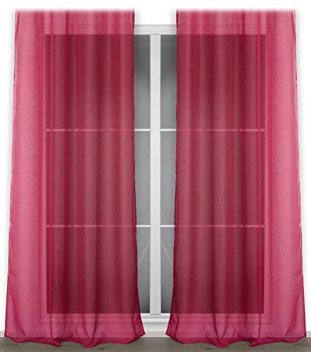 BEAUTEX Vorhang mit Kräuselband oder Ösen, transparente Gardine Dolly, Farbe und Größe wählbar (Kräuselband - Breite 140 cm - Höhe 250 cm - 2 Stück - Rot) von BEAUTEX