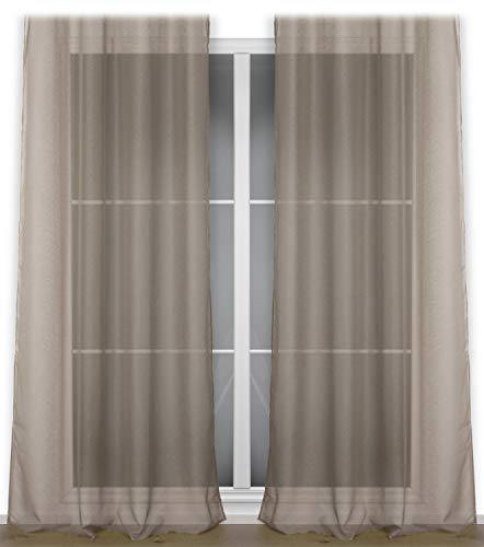 BEAUTEX Vorhang mit Kräuselband oder Ösen, transparente Gardine Dolly, Farbe und Größe wählbar (Kräuselband - Breite 140 cm - Höhe 250 cm - 2 Stück - Taupe) von BEAUTEX