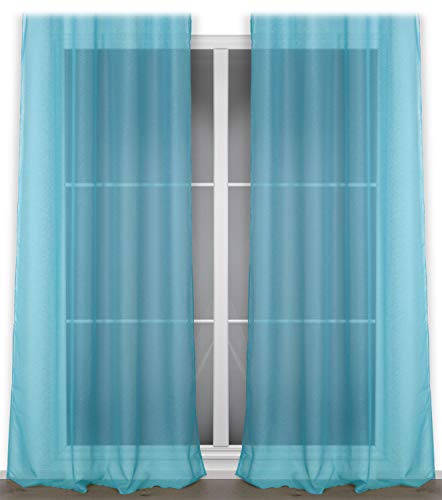 BEAUTEX Vorhang mit Kräuselband oder Ösen, transparente Gardine Dolly, Farbe und Größe wählbar (Kräuselband - Breite 140 cm - Höhe 250 cm - 2 Stück - Türkis) von BEAUTEX