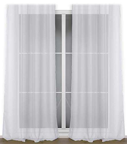 BEAUTEX Vorhang mit Kräuselband oder Ösen, transparente Gardine Dolly, Farbe und Größe wählbar (Kräuselband - Breite 140 cm - Höhe 250 cm - 2 Stück - Weiß) von BEAUTEX