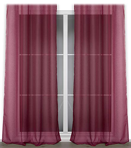 BEAUTEX Vorhang mit Kräuselband oder Ösen, transparente Gardine Dolly, Farbe und Größe wählbar (Kräuselband - Breite 290 cm - Höhe 250 cm - 1 Stück - Bordeaux) von BEAUTEX