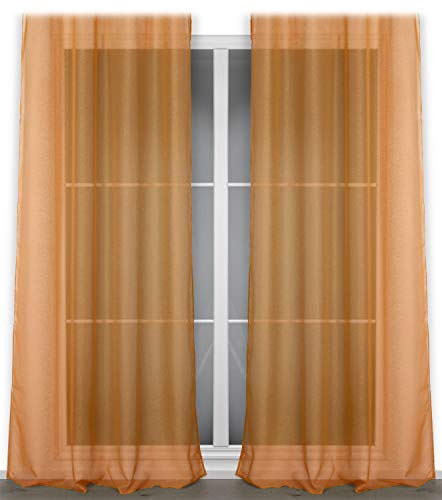 BEAUTEX Vorhang mit Kräuselband oder Ösen, transparente Gardine Dolly, Farbe und Größe wählbar (Kräuselband - Breite 290 cm - Höhe 250 cm - 1 Stück - Orange) von BEAUTEX